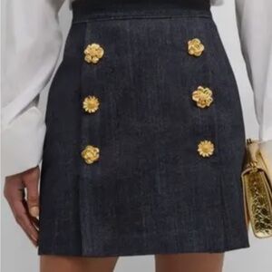 Adam Lippes Denim Skirt with Gold Buttons